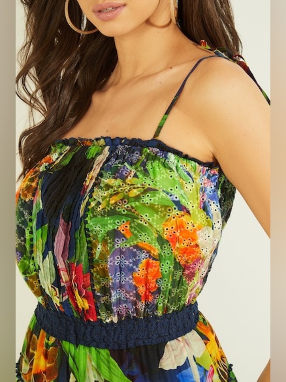 Guess Kinsley Tiered Vibrant Floral Tie Straps Maxi Dress Sz XS - Picture 3 of 16